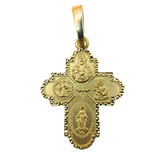 14kt Yellow Gold 4-Way Cross Medal 1" x 0.7" (Medal Only)