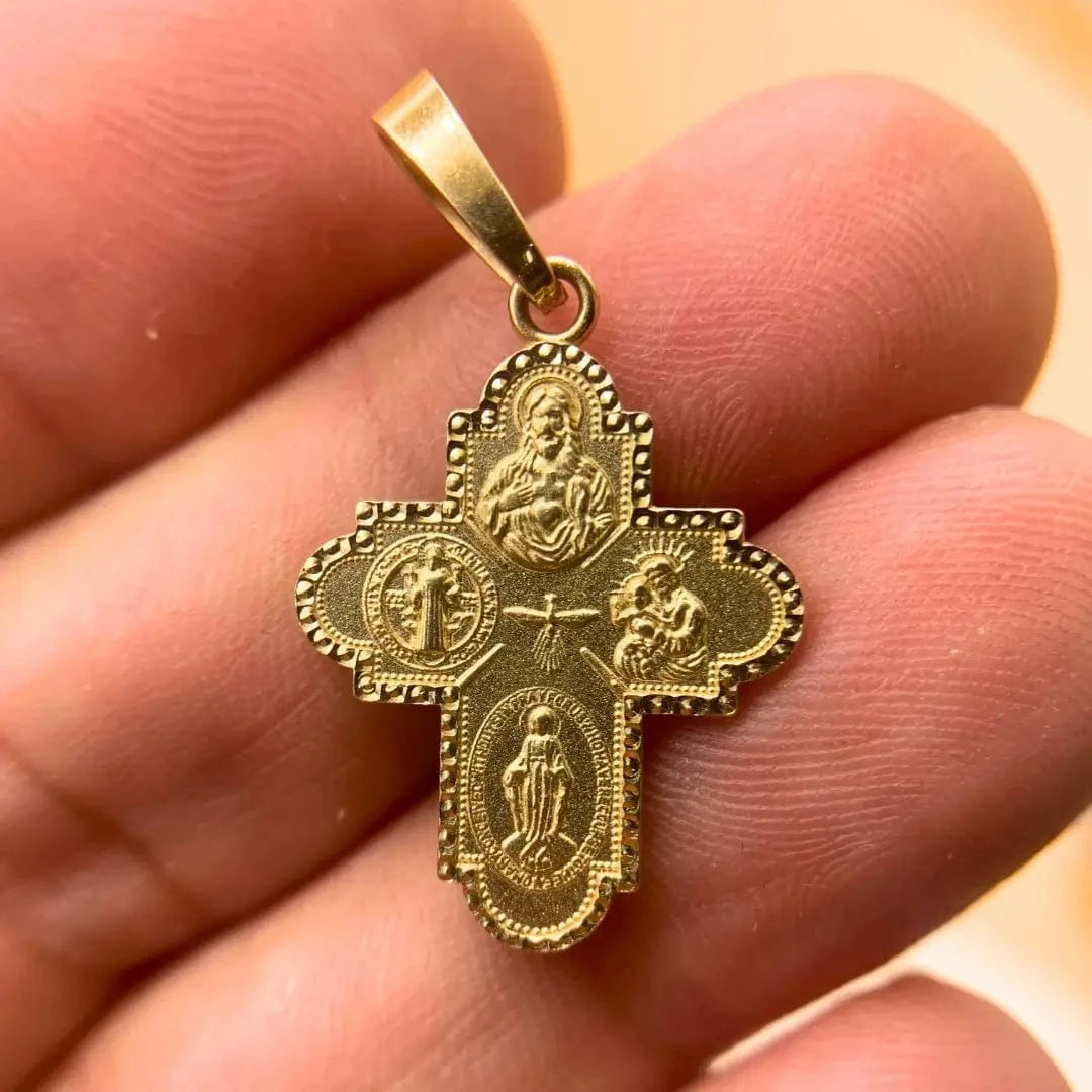 14kt Yellow Gold 4-Way Cross Medal 1" x 0.7" (Medal Only)