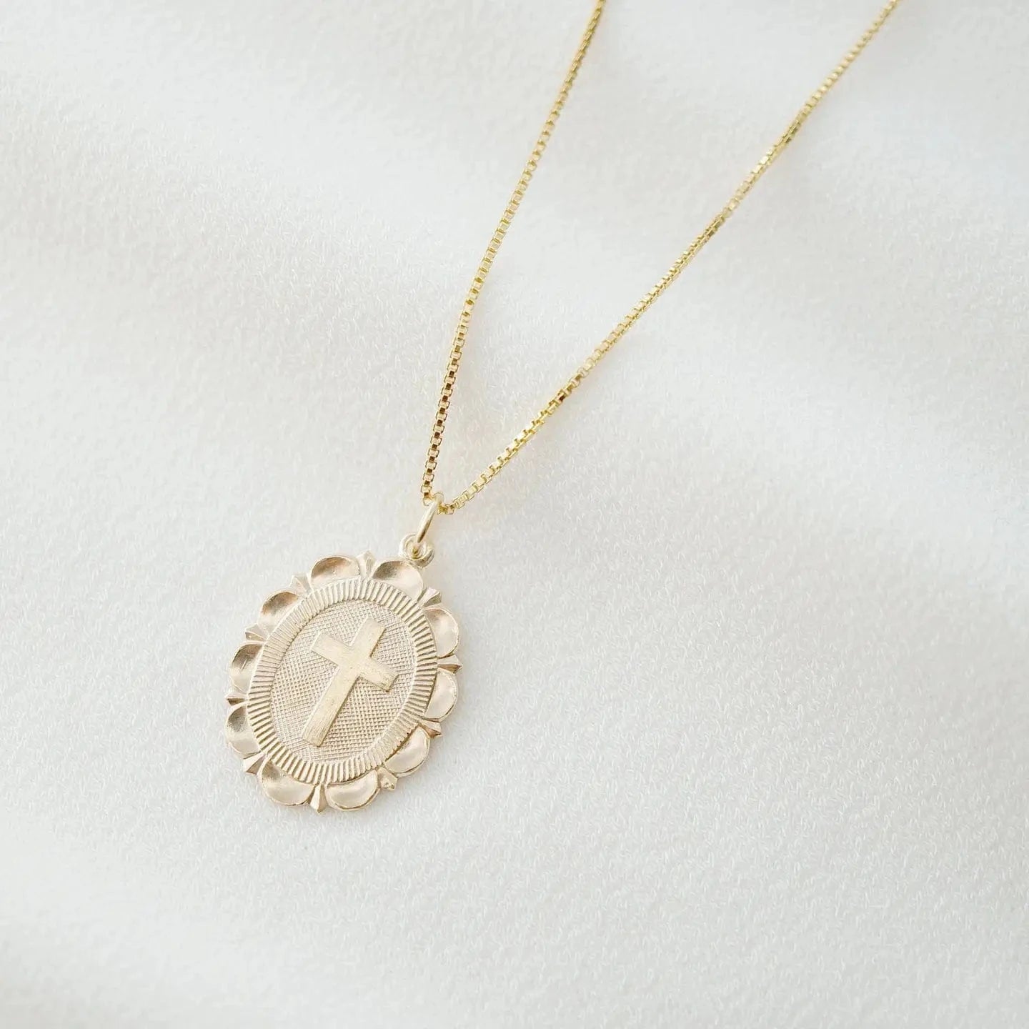 Cross Coin Medallion Necklace (Monet) in 14k Gold Fill