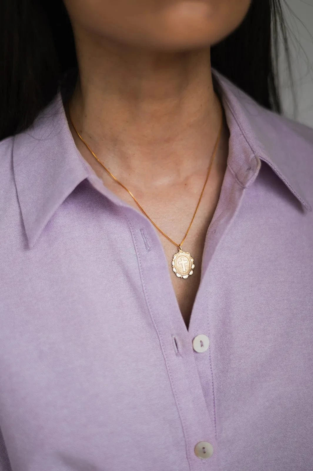 Cross Coin Medallion Necklace (Monet) in 14k Gold Fill