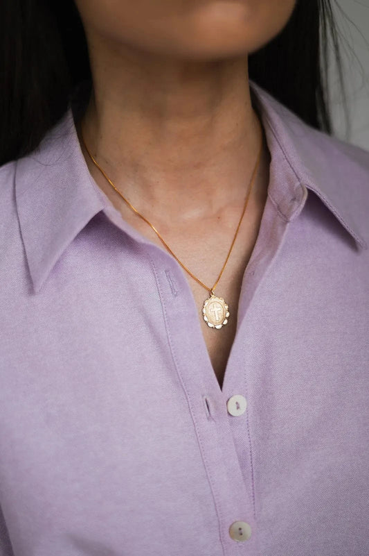 Cross Coin Medallion Necklace (Monet) in 14k Gold Fill