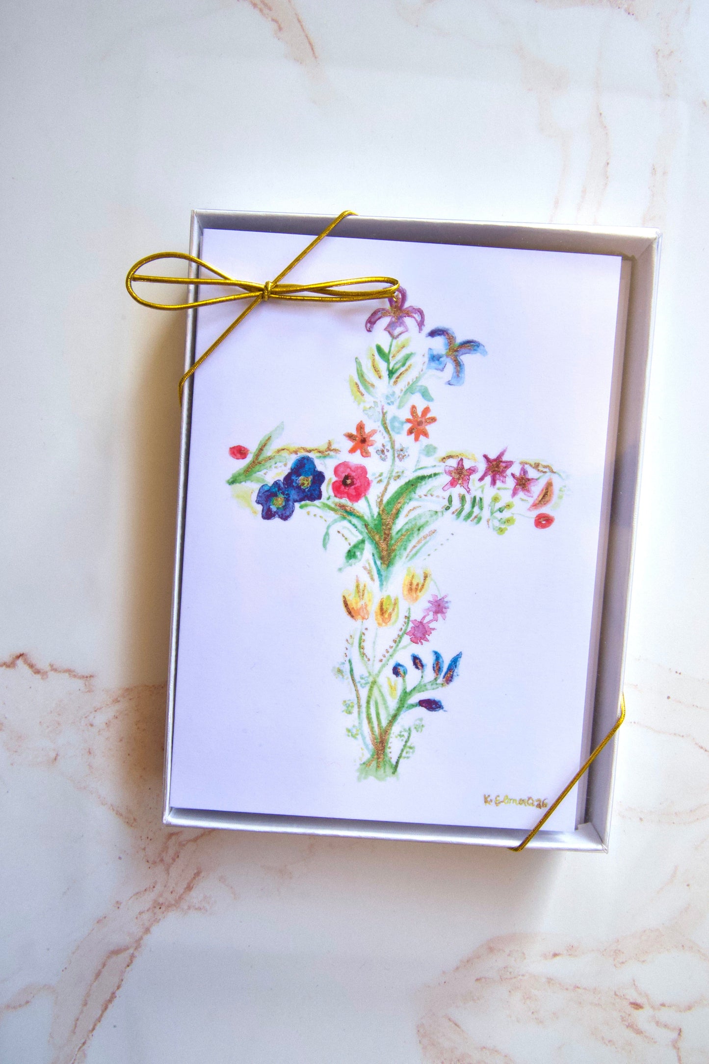 Flower Cross with Psalm 23 Blank Greeting Card