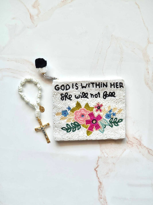God Is Within Her Beaded Pouch