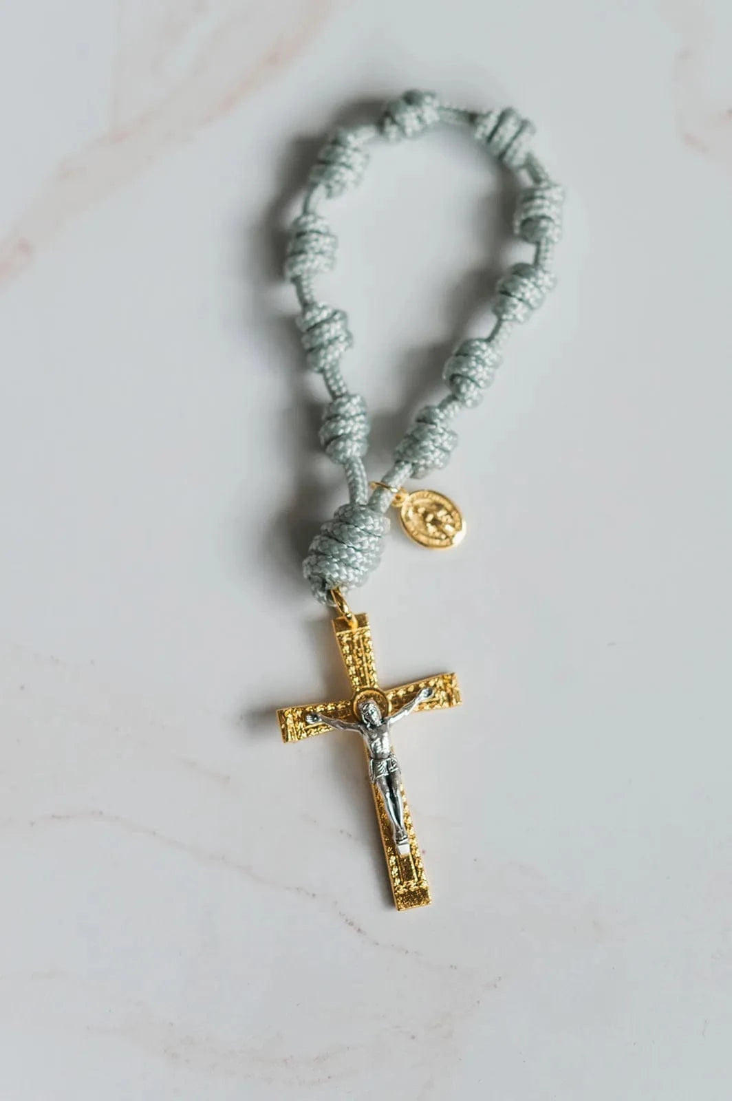 Jesus and His Angels Pocket Rosary by Knots of Grace Silver Gray