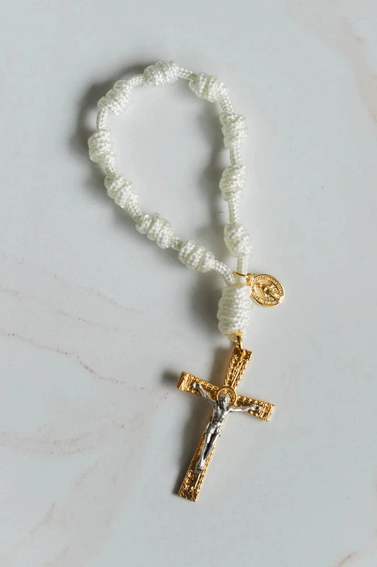 Jesus and His Angels Pocket Rosary by Knots of Grace White