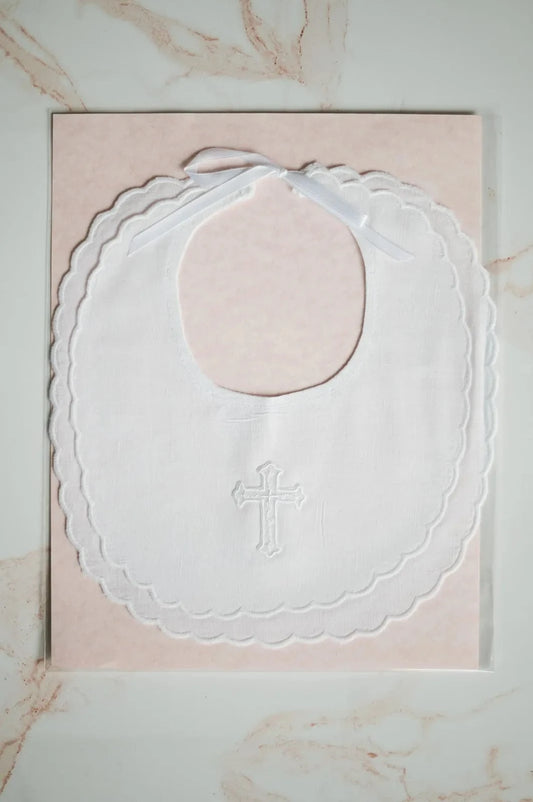 Baptismal Gift-Linen/Cotton Blend Bib with Cross - Unisex
