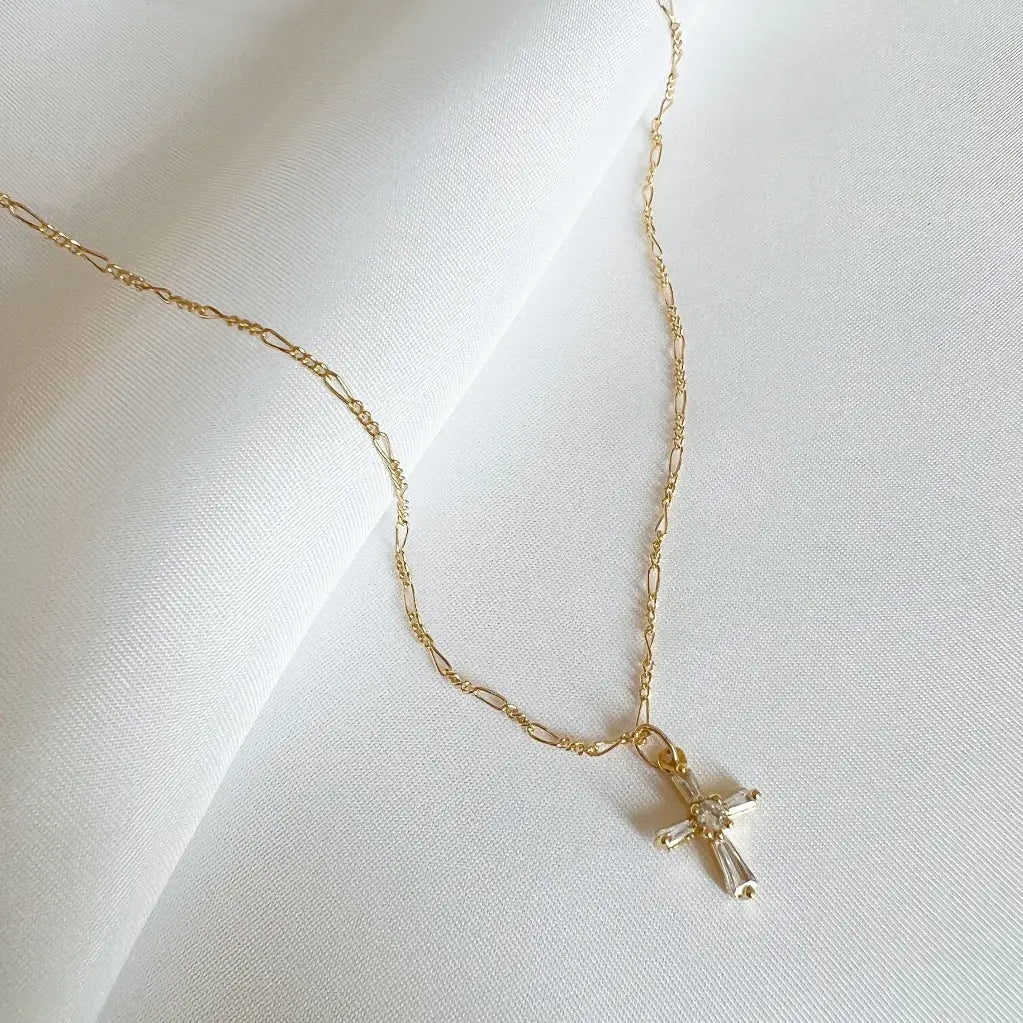 Petite gold-filled cross necklace product photo