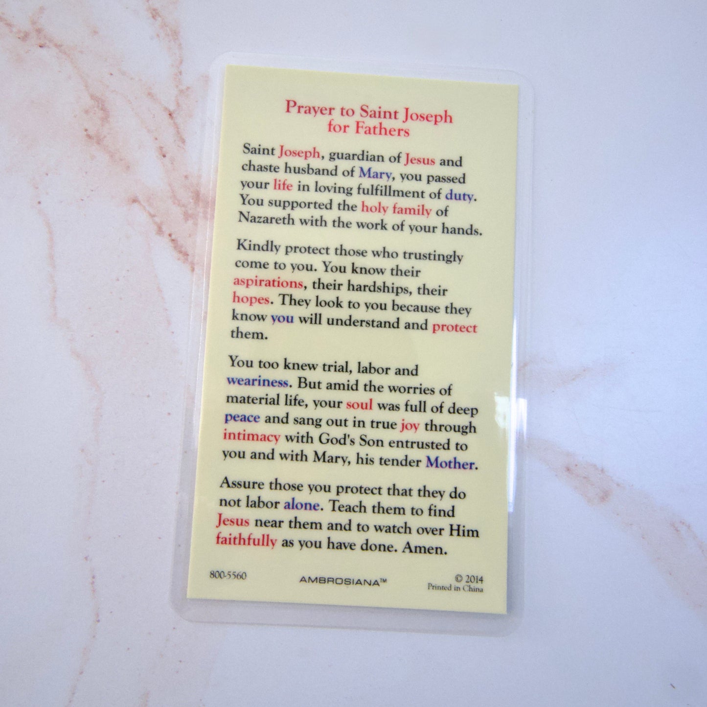St. Joseph Laminated Prayer Card for Fathers