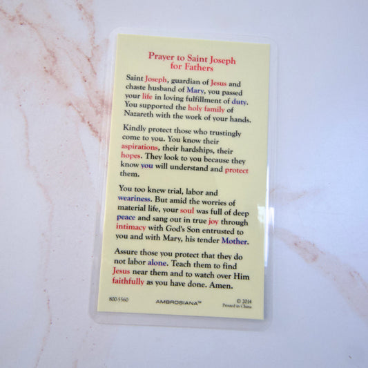 St. Joseph Laminated Prayer Card for Fathers