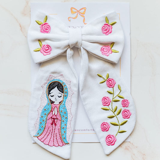 Our Lady of Guadalupe Hair Bow with pink roses