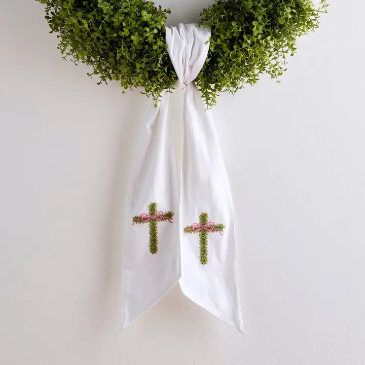 front door cross wreath sash