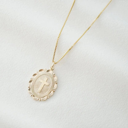 Cross Coin Medallion Necklace (Monet) in 14k Gold Fill
