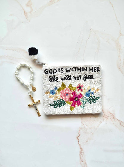 God Is Within Her Beaded Pouch