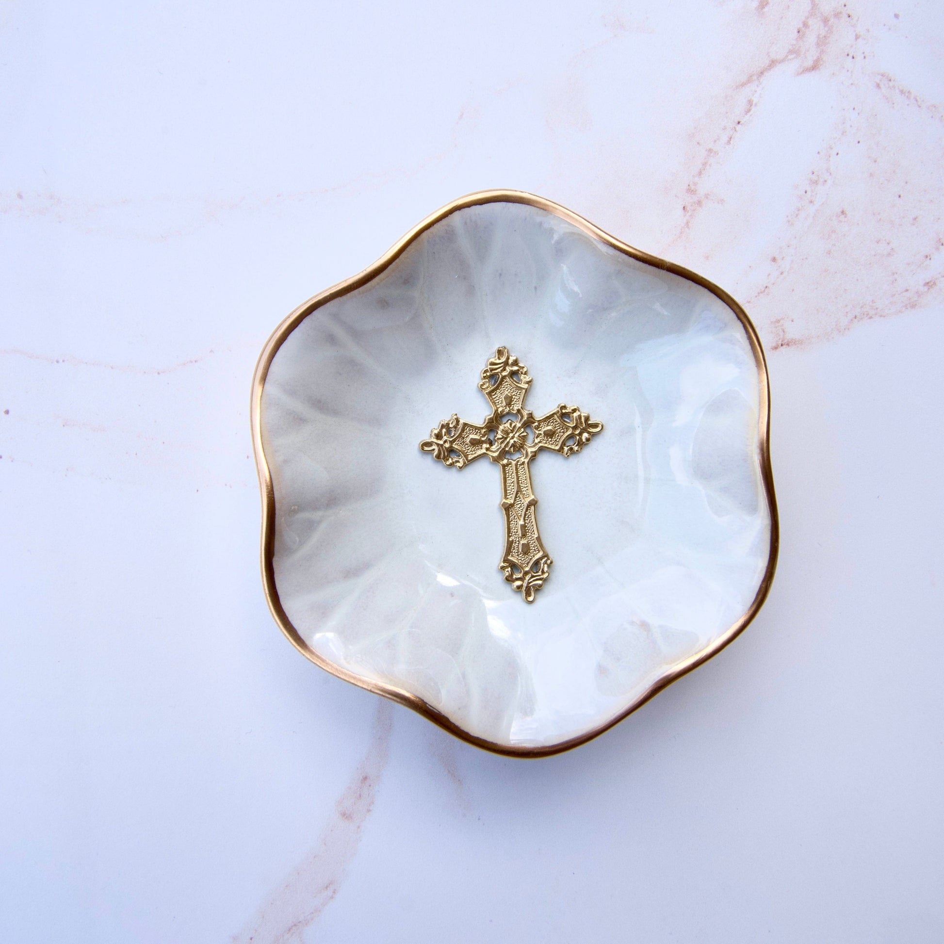 Cross Jewelry Dish_White