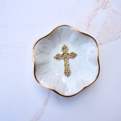 Cross Jewelry Dish_White