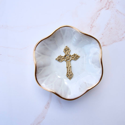 Cross Jewelry Dish_White