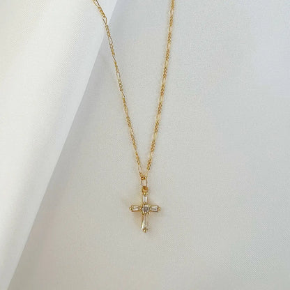 14K Gold Filled Cross Necklace – Dainty Baguette Cross
