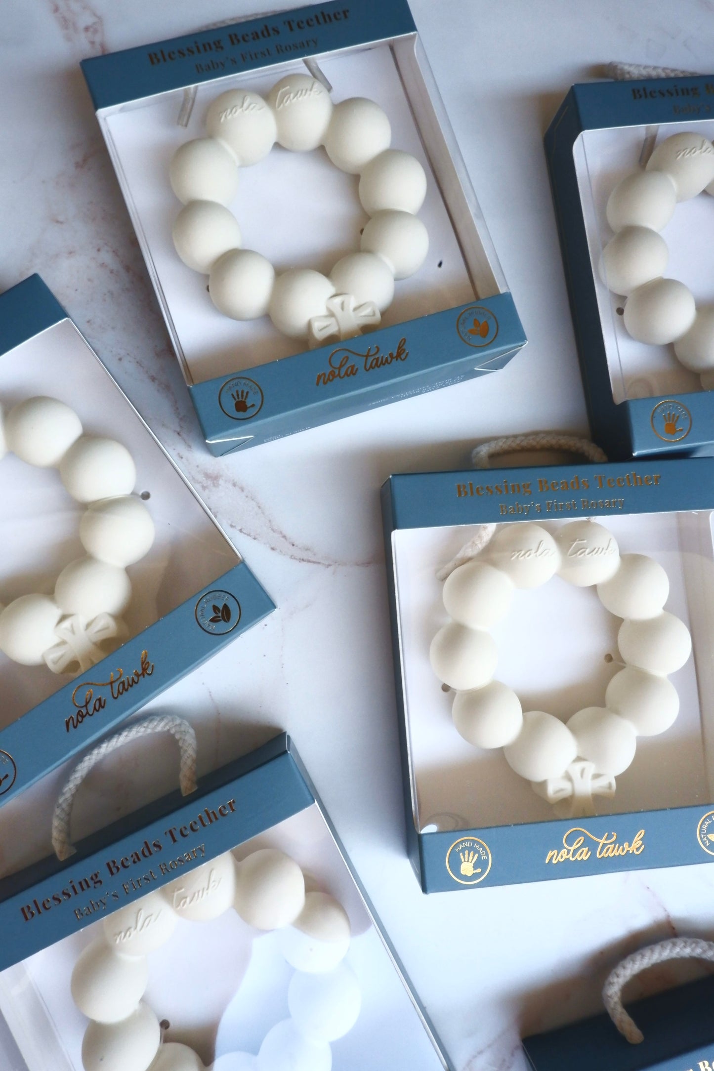 White Blessing Beads Teether | Faith-Inspired Baby Rosary Teether