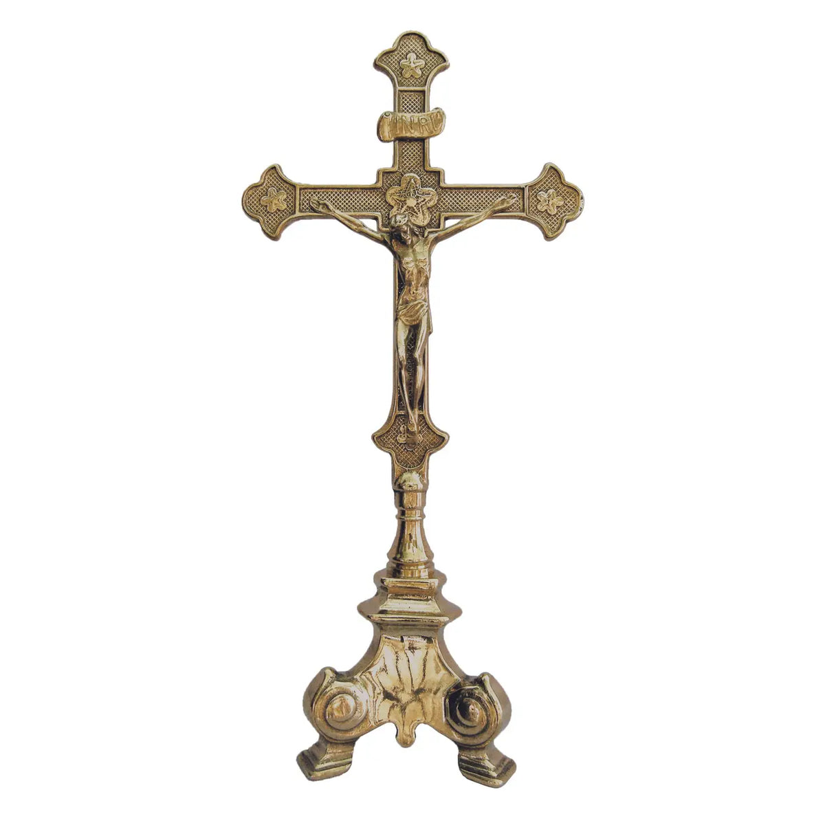 Standing Crucifix in Shiny Brass 13"