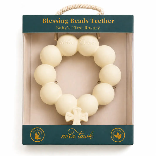 White Blessing Beads Teether | Faith-Inspired Baby Rosary Teether